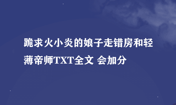 跪求火小炎的娘子走错房和轻薄帝师TXT全文 会加分