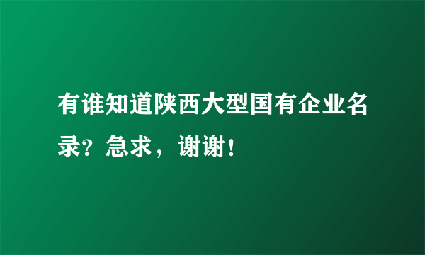 有谁知道陕西大型国有企业名录？急求，谢谢！