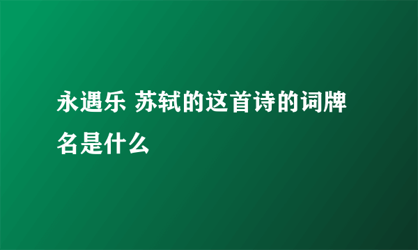 永遇乐 苏轼的这首诗的词牌名是什么