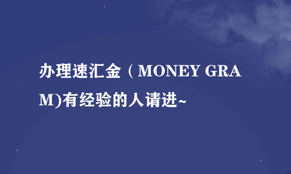 办理速汇金（MONEY GRAM)有经验的人请进~