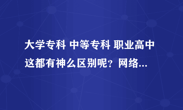 大学专科 中等专科 职业高中这都有神么区别呢？网络教学属于什么学历？