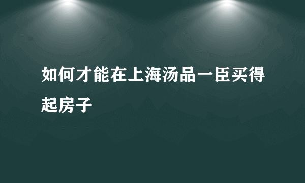 如何才能在上海汤品一臣买得起房子