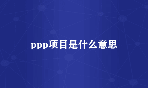 ppp项目是什么意思