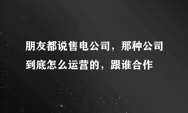 朋友都说售电公司，那种公司到底怎么运营的，跟谁合作