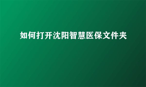 如何打开沈阳智慧医保文件夹